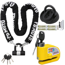 (1.5M) FD-MOTO ChainLock Motorcycle Black Ground Anchor Alarm Brake Security Lock With Cable 1~2m