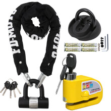 (1.0M) FD-MOTO ChainLock Motorcycle Black Ground Anchor Alarm Brake Security Lock With Cable 1~2m