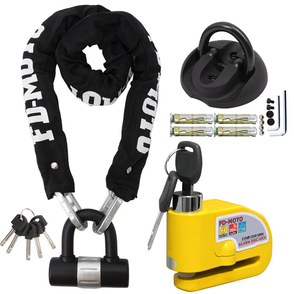 (1.0M) FD-MOTO ChainLock Motorcycle Black Ground Anchor Alarm Brake Security Lock With Cable 1~2m