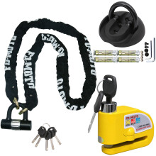(1.8M) FD-MOTO ChainLock Motorcycle Black Ground Anchor Alarm Brake Security Lock With Cable 1~2m