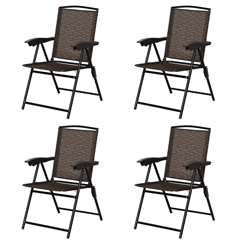 Set of 4 Patio Folding Chairs Garden Deck Lounge Armchairs Adjustable