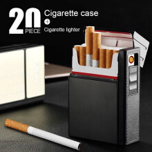 USB Cigarette Case for 20 Cigarettes with Electric Lighter Windproof