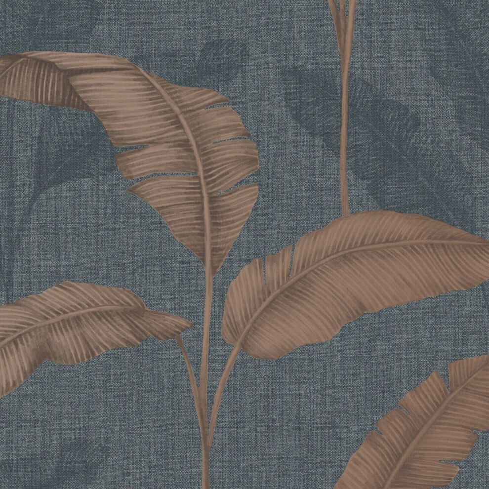 (Navy Blue Rust 283463) Rasch Tropical Amara Palm Leaf Effect Wallpaper 5901638010612