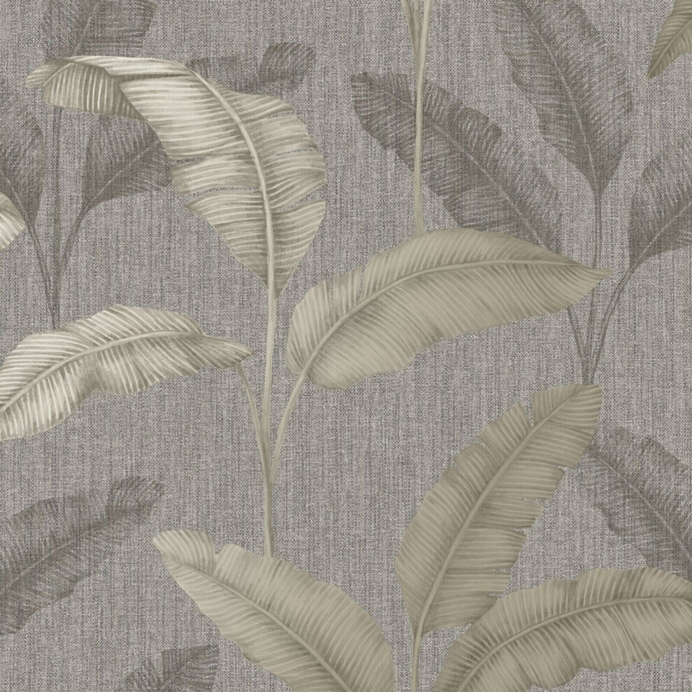 Rasch (Pewter 283487) Tropical Amara Palm Leaf Effect Wallpaper Gold