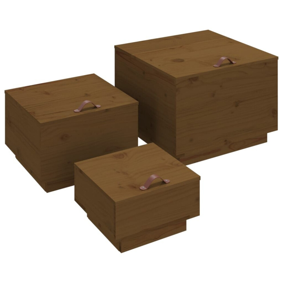 (Honey brown) vidaXL 3x Solid Wood Pine Storage Boxes with Lids Tool Chest Multi Colours