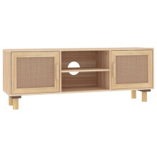 (Brown) vidaXL TV Cabinet TV Stand Media TV Unit Solid Wood Pine and Natural Rattan