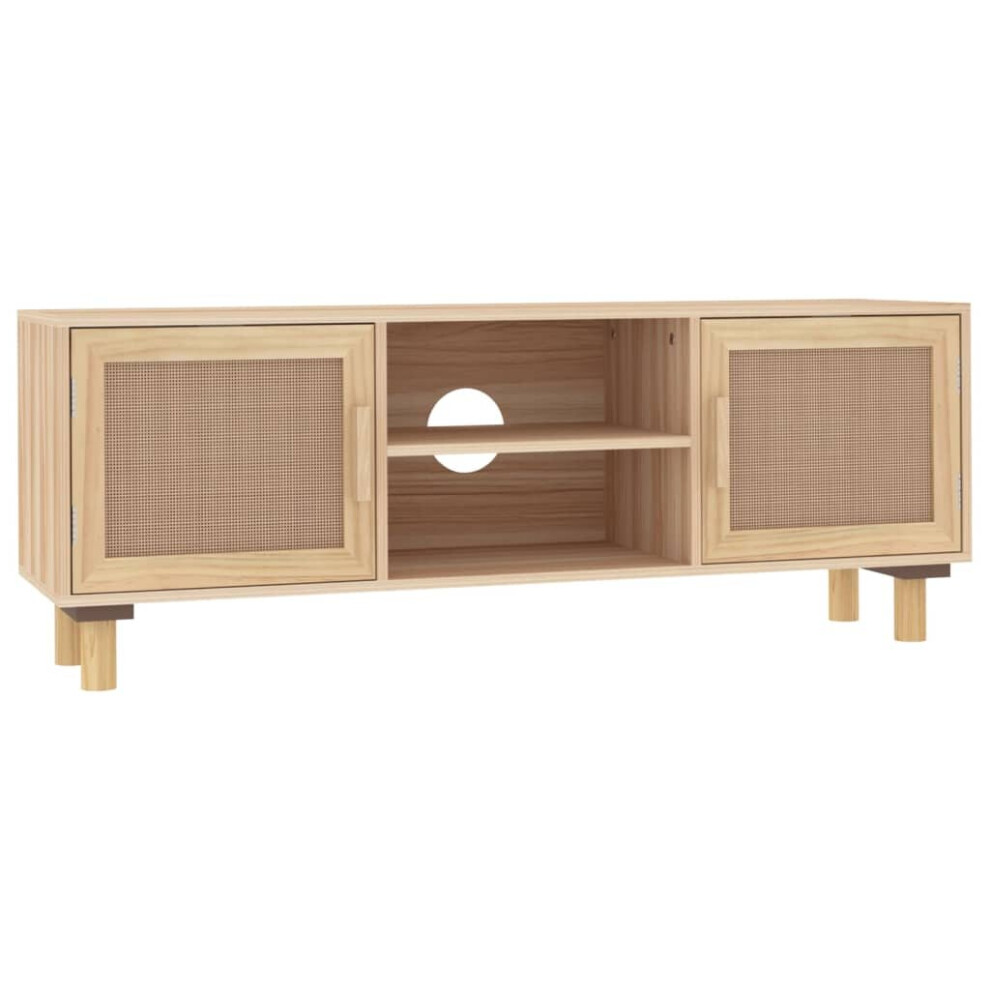 Vidaxl (Brown) Tv Cabinet Tv Stand Media Tv Unit Solid Wood Pine And Natural Rattan