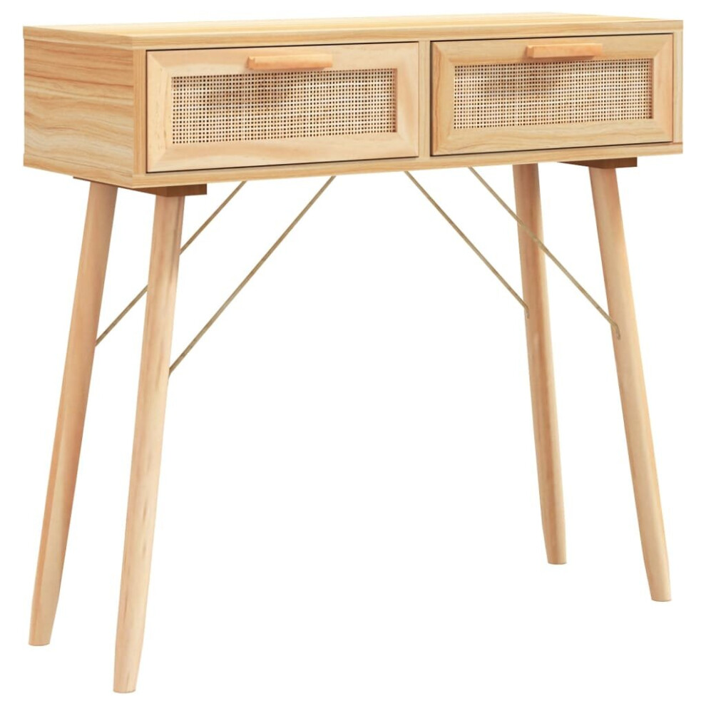 Vidaxl (Brown) Solid Wood Pine Console Table Natural Rattan Side Table Multi Colours