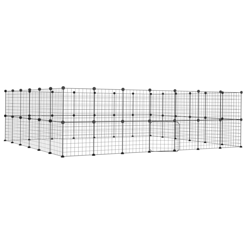 (52-panel with door, 4.3 cm) vidaXL Pet Cage Black Steel Rabbit Hutch Pet Cage 1.5 cm/4.3 cm Multi Models