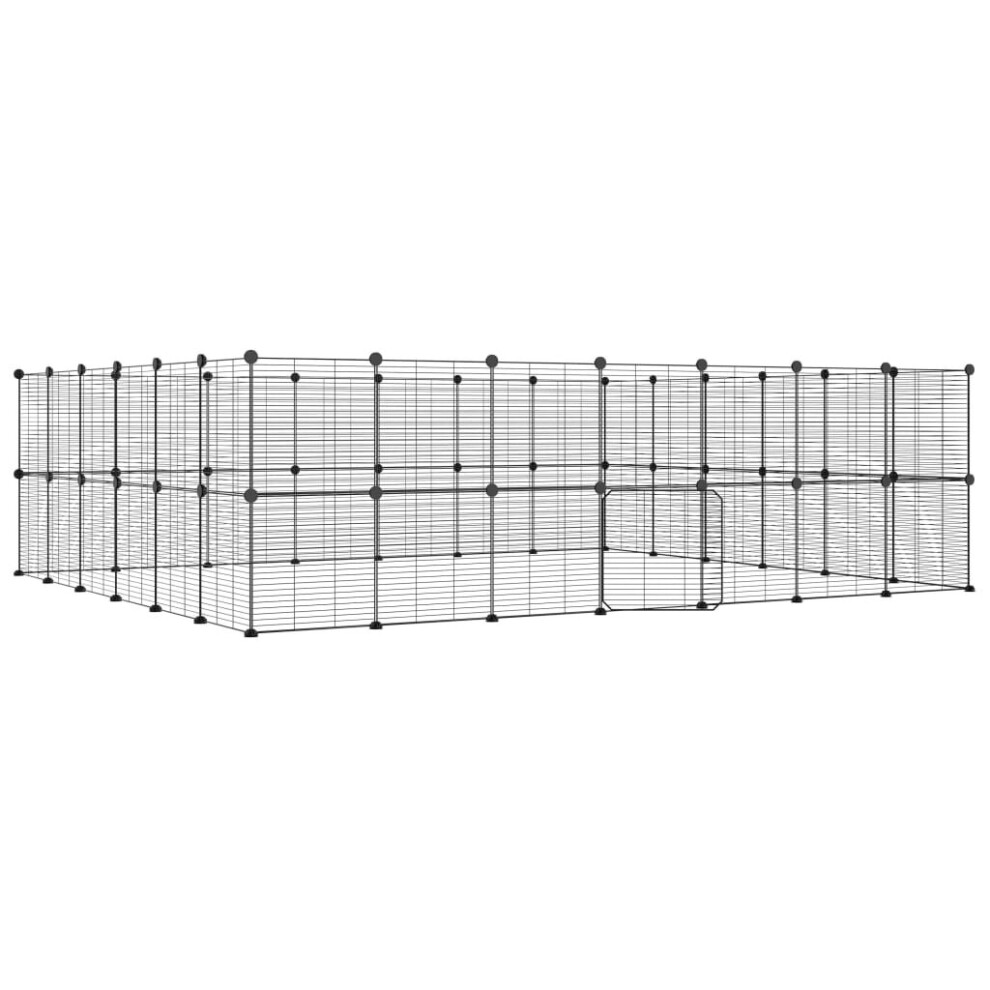 (52-panel with door, 1.5 cm) vidaXL Pet Cage Black Steel Rabbit Hutch Pet Cage 1.5 cm/4.3 cm Multi Models