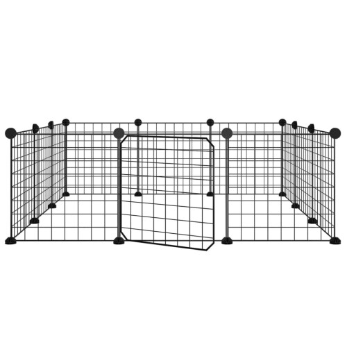 (12-panel with door, 4.3 cm) vidaXL Pet Cage with Door Black Steel Rabbit Hutch 1.5 cm/4.3 cm Multi Models
