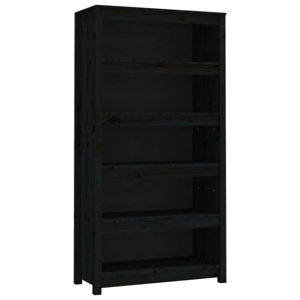 vidaXL Solid Pine Wood Bookcase - 5 Shelf - Black - 154 x 80 x 35cm - Image 4