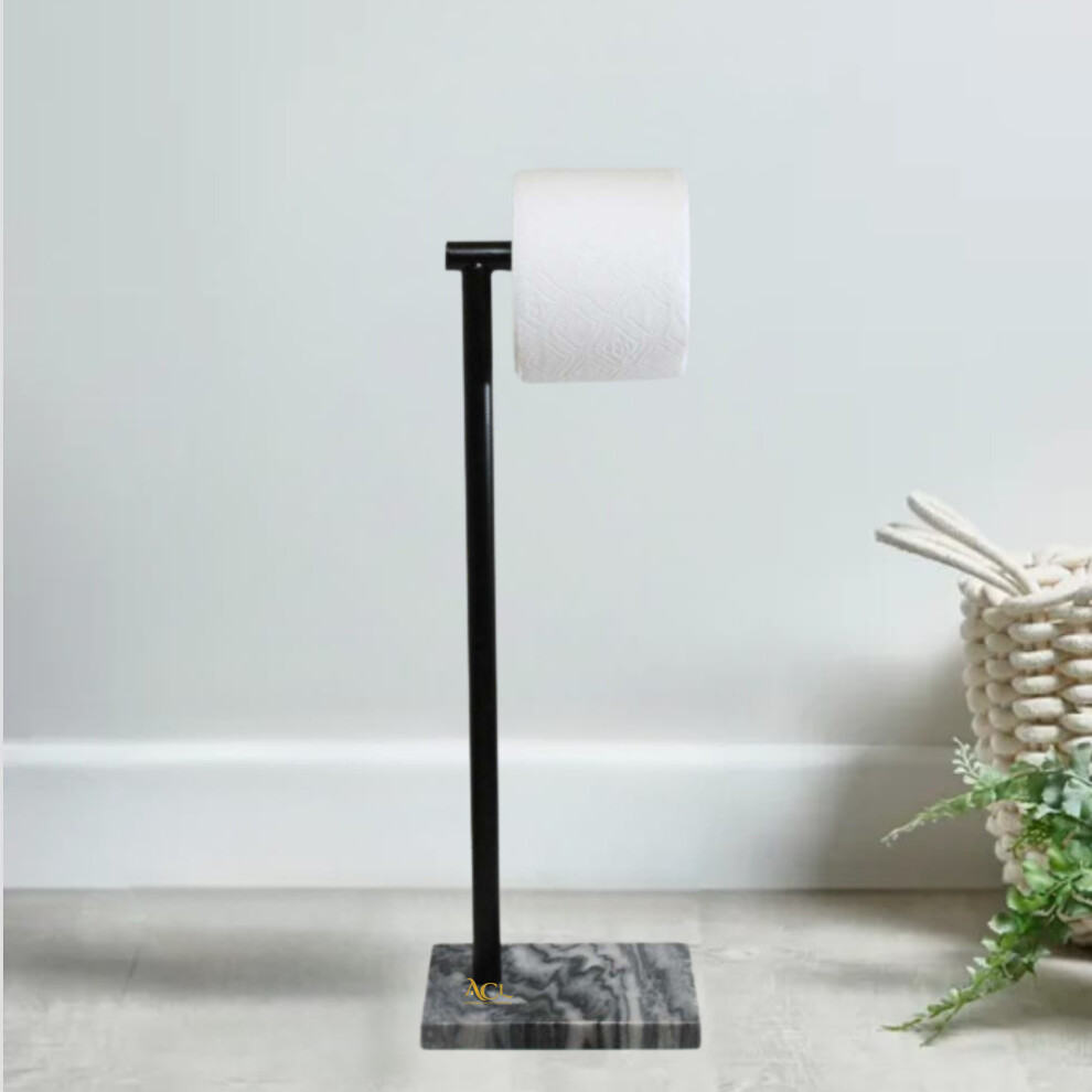 (Black Marble Base) Toilet Roll Holder Freestanding Pedestal/Freestanding Toilet Paper Holder Black Marble Base Tissue Paper Holder Stylish & Practica