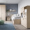 Denim 2 Drawer Bedside Cabinet in Light Walnut, Grey Fabric Effect and Cashmere 3