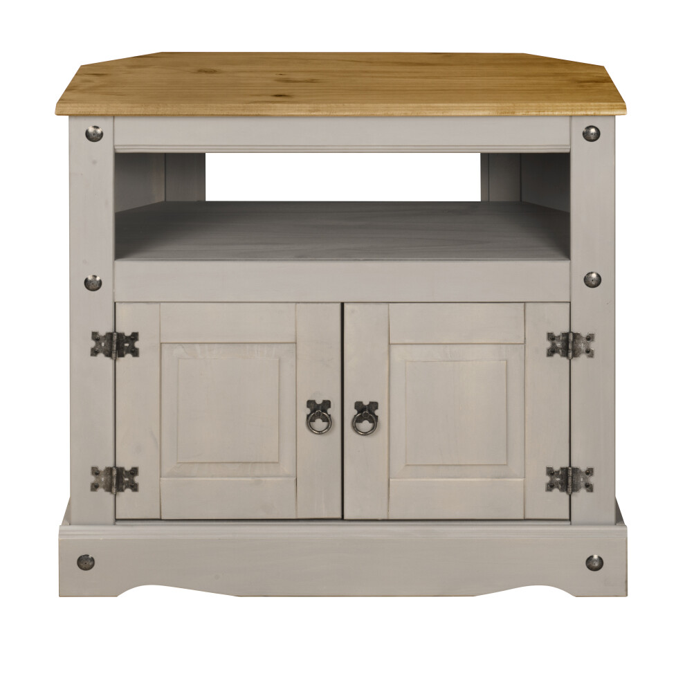 Corona Grey TV Stand Pine 2 Door Television Cabinet Corner Solid Wood