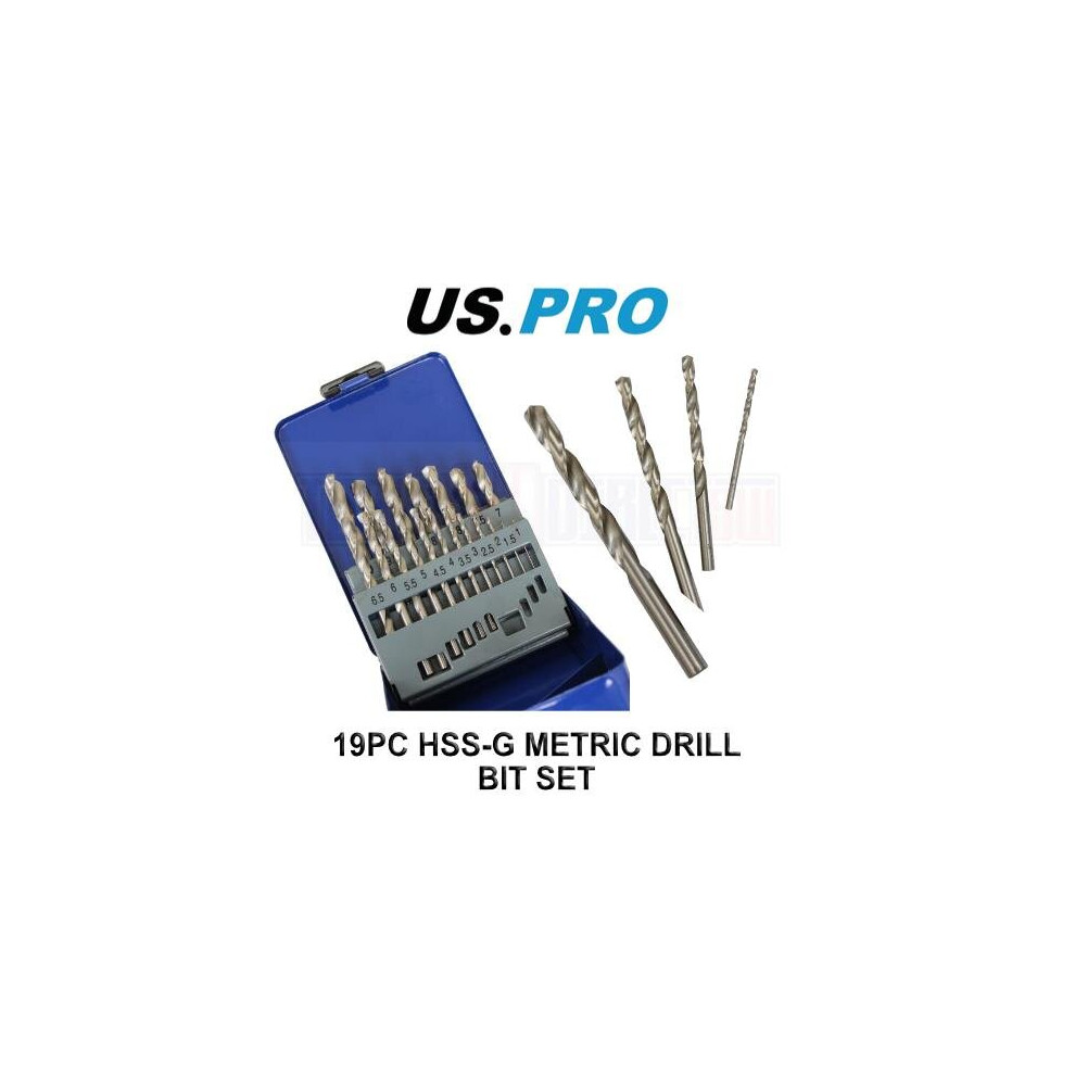 US PRO TOOLS 19PC HSS-G Metric HSS Drill Bit Set 1 - 10mm Bits 2411