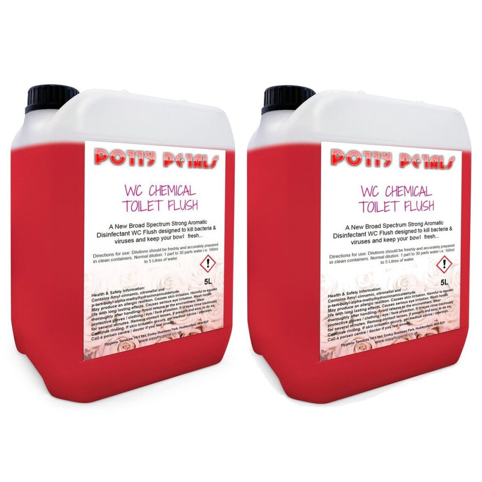 Easy Hygiene Potty Petals Flush 10L Chemical Toilet Fluid Cleaner Portable Rinse 2X 5L Pink