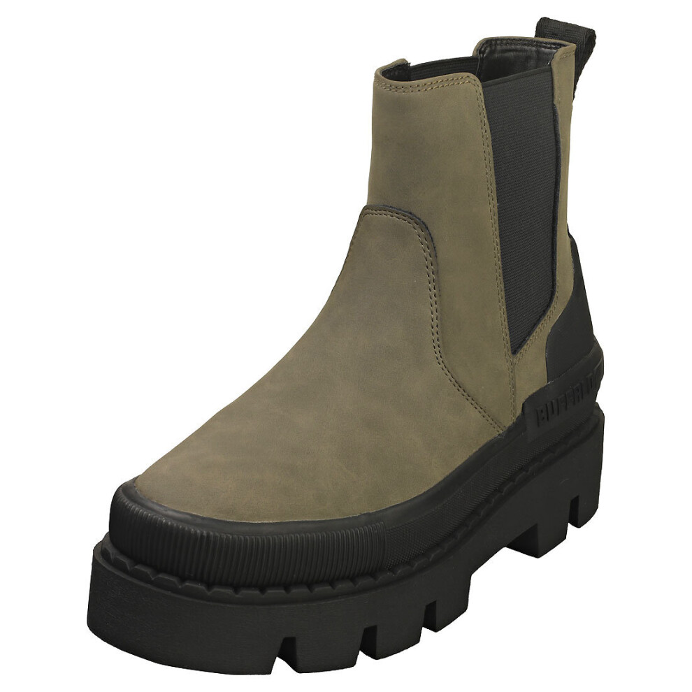 (6.5) Buffalo Raven Chelsea Vegan Womens Chelsea Boots in Khaki Black