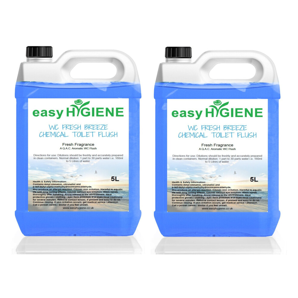 FRESH BREEZE FLUSH 10L CHEMICAL TOILET fluid Cleaner Portable BLUE rinse 2x 5L