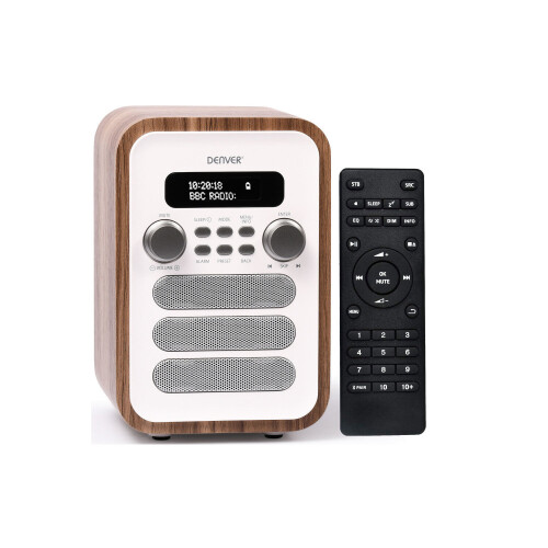 Denver (White) DAB-48 Bluetooth DAB/DAB+ Digital Radio with Large Remote Control
