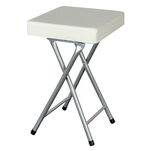 (cream) Folding Square Stool SET OF 2 soft Seat Chrome