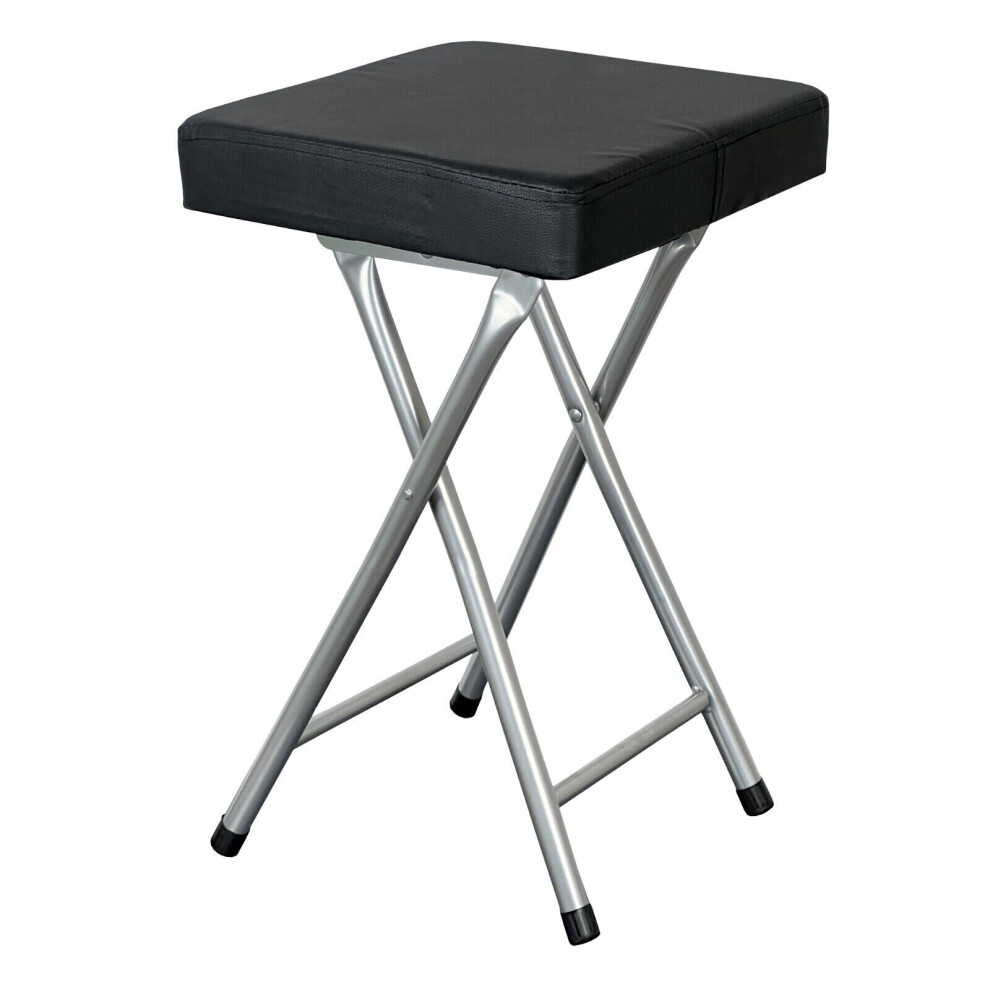 (black) Folding Square Stool SET OF 2 soft Seat Chrome