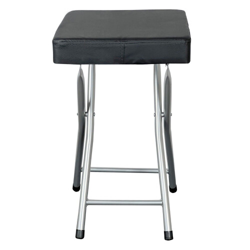 (black) Folding Square Stool SET OF 2 soft Seat Chrome 1