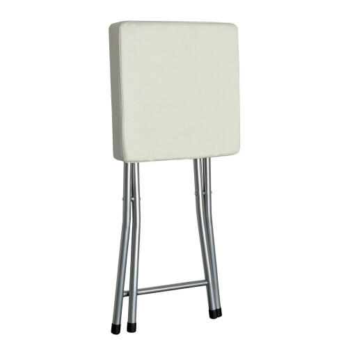 (cream) Folding Square Stool SET OF 2 soft Seat Chrome 2