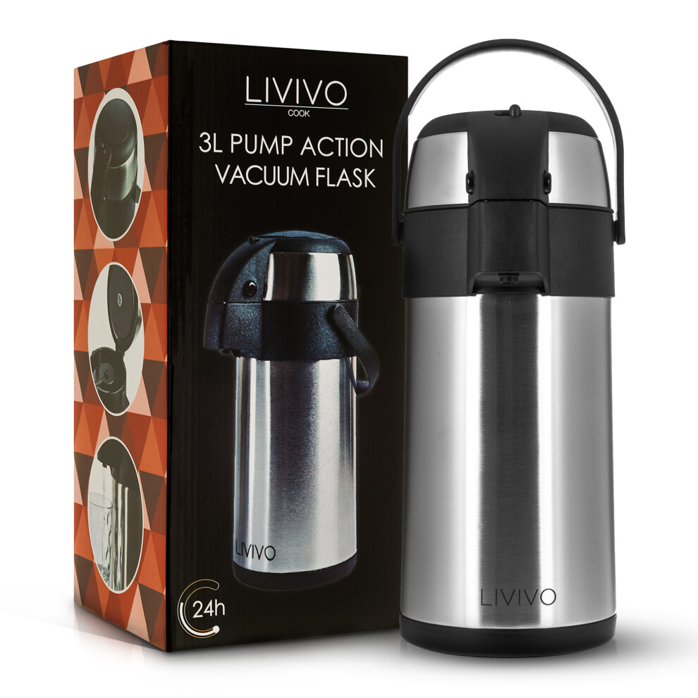 LIVIVO 3L Tea Coffee Air Pot Flask Pump Action Vacuum Insulated Carry Handle DIY