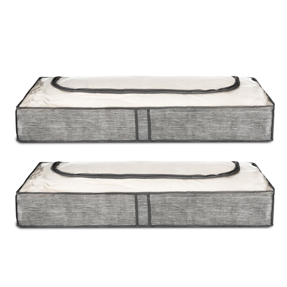 Livivo 2 Pcs Underbed Clothes Storage Bags Zipped Organizer Wardrobe Cube Closet Boxes Grey