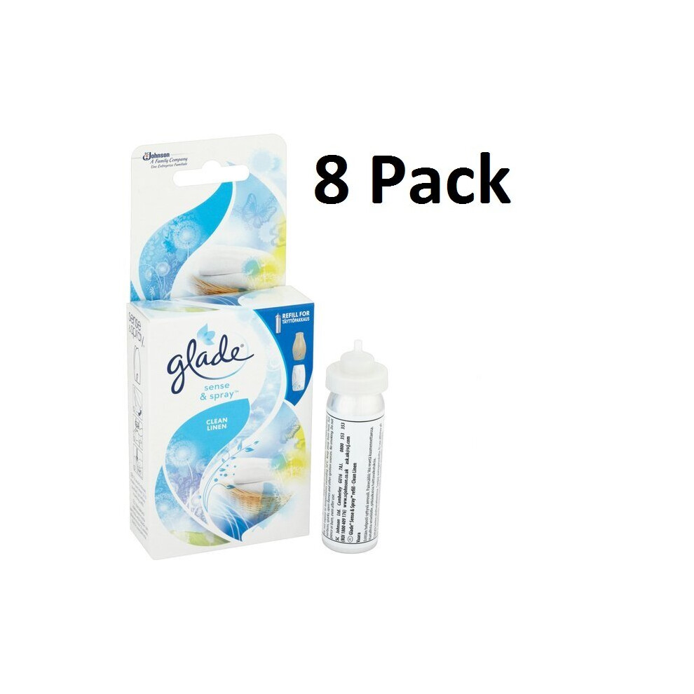 8 x Glade Sense and Spray Refill Clean Linen 18ml