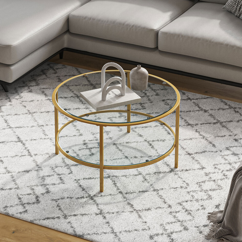 Modern 2-Tier Round Tempered Glass Coffee Table Centre Table