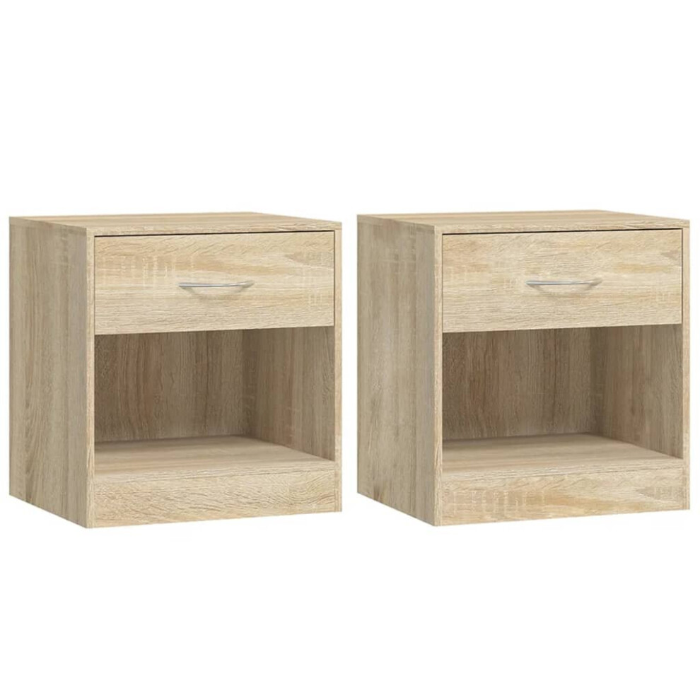 vidaXL 2x Bedside Cabinets with Drawer Oak Nightstand Chest Bedroom Table