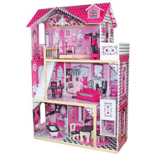 (Design 4) Wooden Kids Doll House All in 1 With Furniture & Staircase Best Dolls Role play