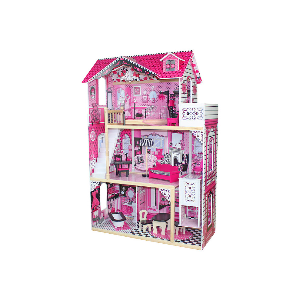 Hygrad (Design 4) Wooden Kids Doll House All In 1 With Furniture & Staircase Best Dolls Role Play
