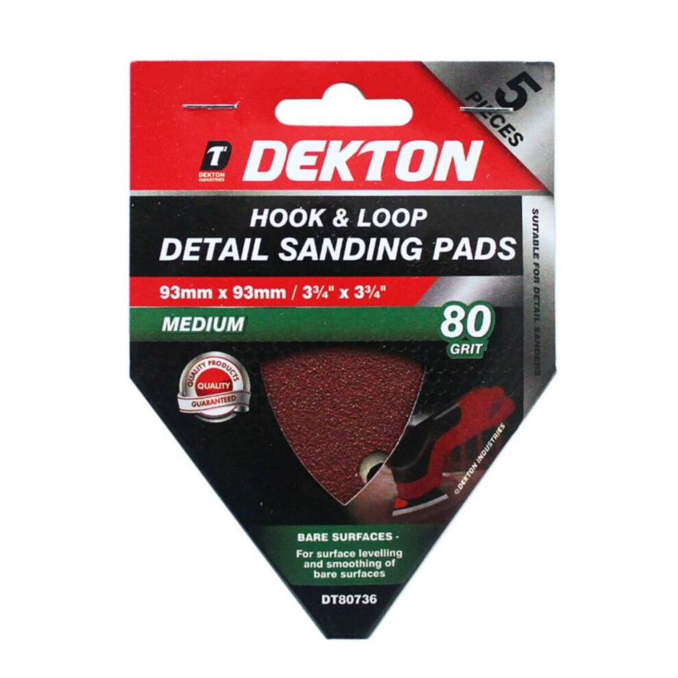 (80) Dekton Detail Palm Sanding Pads Triangle Sheets 40 60 80 120 Or Mixed Grit 93Mm 5055441431826