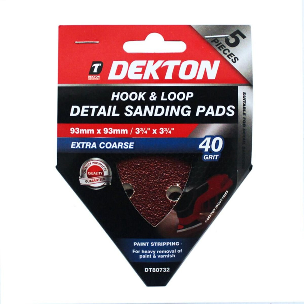 (40) Dekton Detail Palm Sanding Pads Triangle Sheets 40 60 80 120 Or Mixed Grit 93Mm 5055441431789