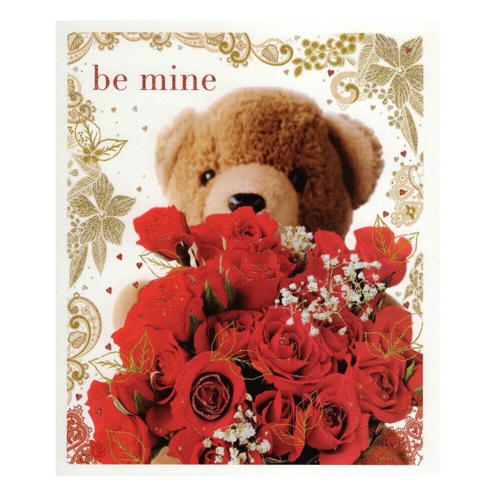 Woodmansterne Be Mine Teddy & Roses Valentine's Greeting Card Beautiful Valentines Cards