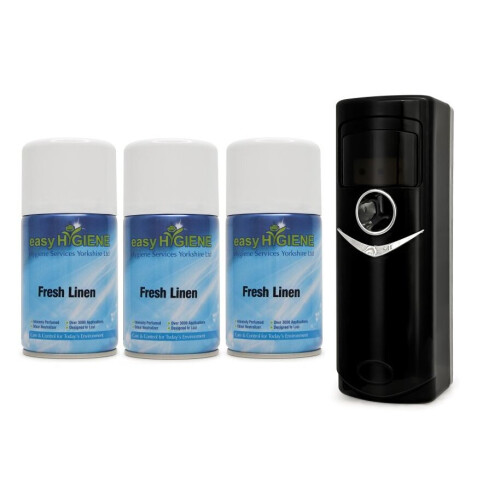 EXEC BLACK LED Air Freshener Dispenser +3 FRESH LINEN automatic wall mounted