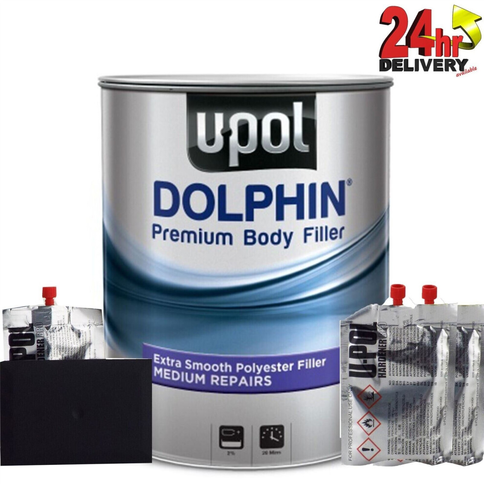 U-Pol Dolphin Car Body Filler 3Ltr Litre Stopper Repair Medium Finish Upol 3871108606534