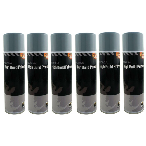 6 x Indasa Grey One Pack High Build Acrylic Based Primer 500ml Aerosol