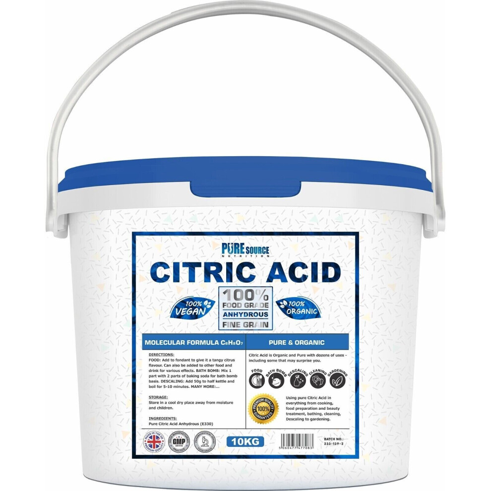 Pure Source Nutrition (10Kg) Citric Acid Fine Food Grade Anhydrous Descaler