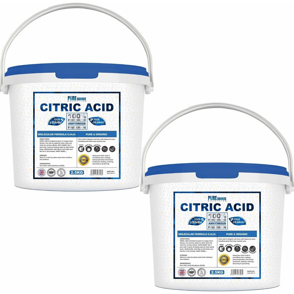 Pure Source Nutrition (5Kg) Citric Acid Fine Food Grade Anhydrous Descaler
