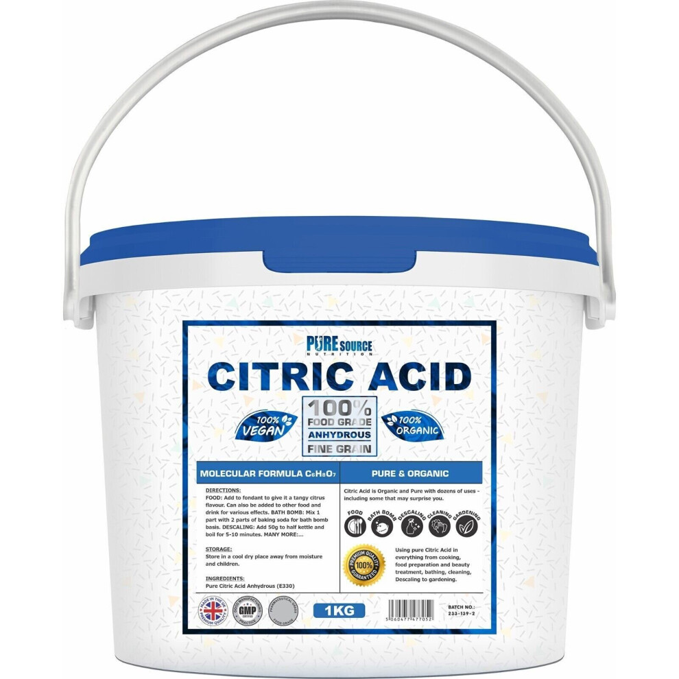 Pure Source Nutrition (1Kg) Citric Acid Fine Food Grade Anhydrous Descaler