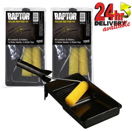 2 x U-POL Raptor 4" Roller & Paint Tray Mini Foam Roller Pack / Set