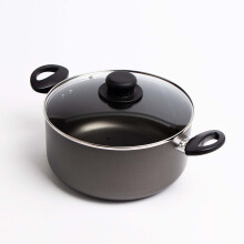 AAMEN Black Large Aluminum Non-stick Covered Stockpot with Glass Lid