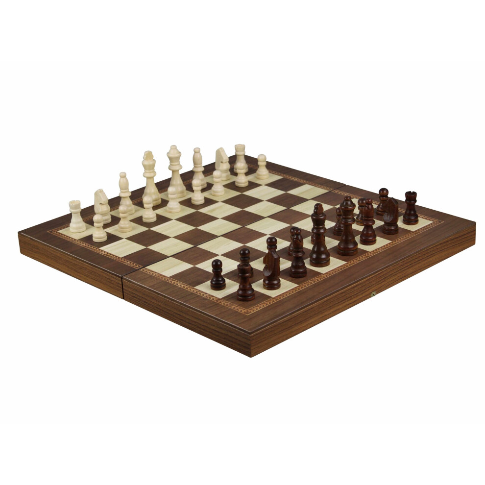 Manopoulos Chess & Backgammon Set Brown Walnut 19 Inch