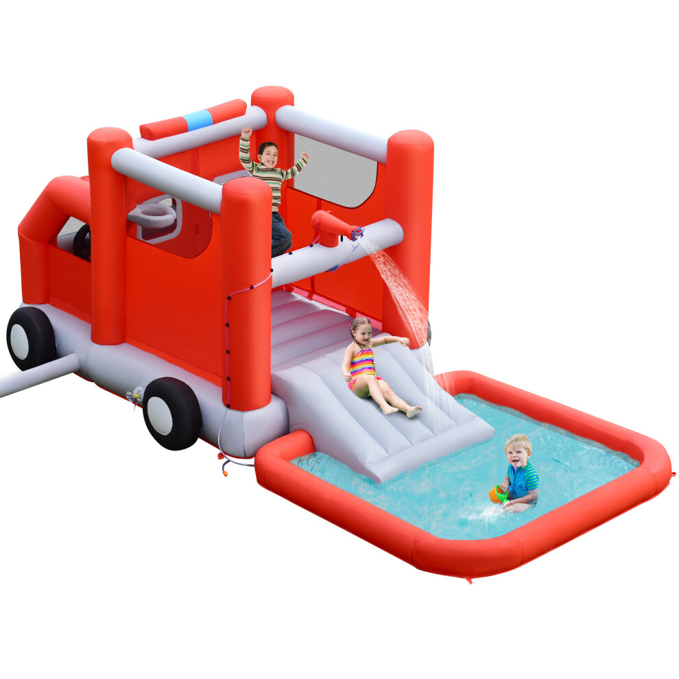 Firefighting-Themed Inflatable Kids Bouncy Castle Combo Water Slide