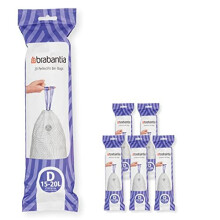 Brabantia PerfectFit Bin Liners Multipack 120 Bags (Size D 15-20 L) Thick Plastic with Tie Tape, White 138201