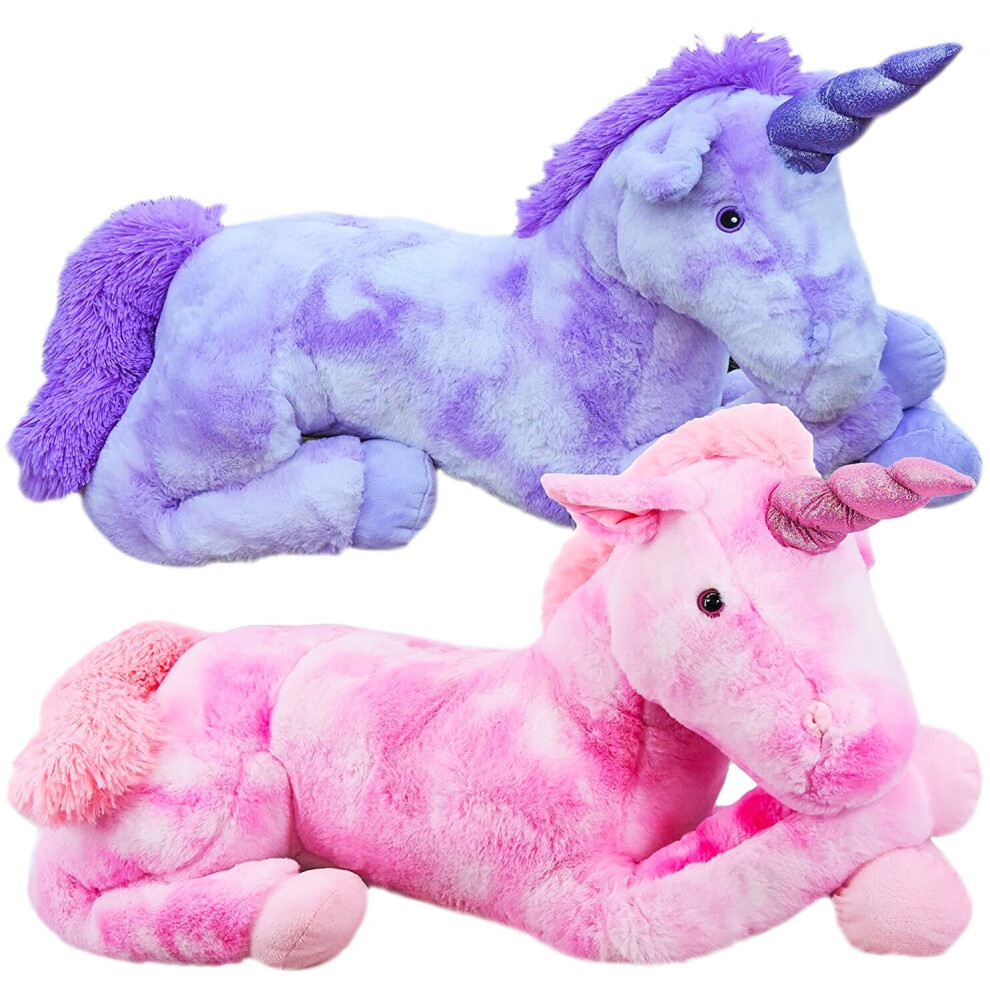 The Magic Toy Shop 21" Large Plush Unicorn Teddy Stuffed Super Soft Cuddly Toy Lying Horse